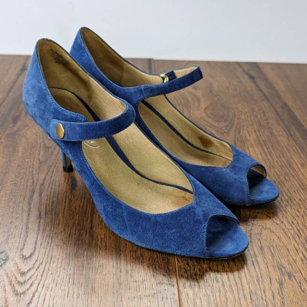 Boutique 9 Blue Suede Peep Toe heels 8M - Picture 2 of 7